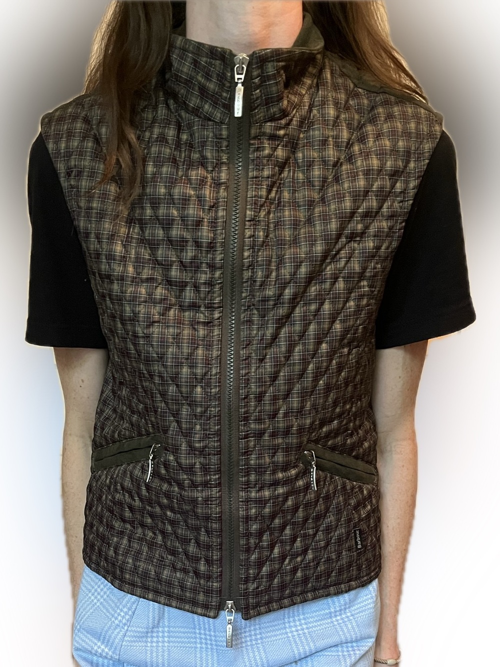 Barbour Quilted Olive Green Plaid Vest